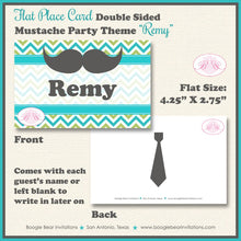 Load image into Gallery viewer, Mustache Baby Shower Favor Party Card Tent Place Food Boy Hat Tie Little Man Aqua Blue Lime Birthday Kids Boogie Bear Invitations Remy Theme
