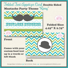 Load image into Gallery viewer, Mustache Baby Shower Favor Party Card Tent Place Food Boy Hat Tie Little Man Aqua Blue Lime Birthday Kids Boogie Bear Invitations Remy Theme