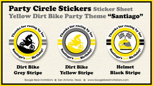 Yellow Dirt Bike Birthday Party Stickers Circle Sheet Round Boy Motocross Enduro Motorcycle Racing Boogie Bear Invitations Santiago Theme