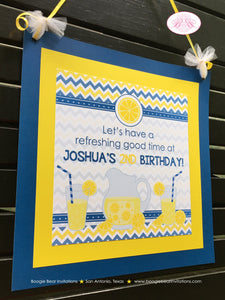 Blue Lemonade Birthday Party Door Banner Stand Boy Chevron Yellow Vintage Country Sweet Lemon Drink Boogie Bear Invitations Joshua Theme