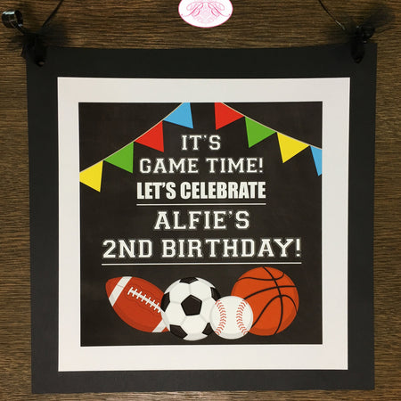 Sports Birthday Door Banner Happy Party Red Yellow Green Blue Baseball Soccer Basketball Football Team Boogie Bear Invitations Alfie Theme