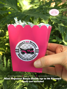 Pink Motorcycle Party Popcorn Boxes Mini Food Buffet Birthday Girl Enduro Motocross Racing Race Track Boogie Bear Invitations Lindsey Theme