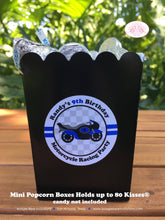 Load image into Gallery viewer, Blue Motorcycle Party Popcorn Boxes Mini Food Buffet Birthday Boy Enduro Motocross Racing Track Race Tag Boogie Bear Invitations Randy Theme