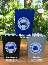 Load image into Gallery viewer, Blue Motorcycle Party Popcorn Boxes Mini Food Buffet Birthday Boy Enduro Motocross Racing Track Race Tag Boogie Bear Invitations Randy Theme