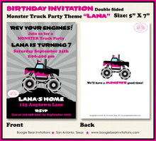 Load image into Gallery viewer, Monster Truck Birthday Party Invitation Girl Pink Arena Mud Smash Jam Event Boogie Bear Invitations Lana Theme Paperless Printable Printed
