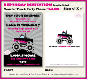 Monster Truck Birthday Party Invitation Girl Pink Arena Mud Smash Jam Event Boogie Bear Invitations Lana Theme Paperless Printable Printed