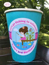 Load image into Gallery viewer, Fishing Girl Birthday Party Beverage Cups Paper Drink Fish Blue Green Pink State Park Lake Pole Bait Dock Boogie Bear Invitations Vada Theme