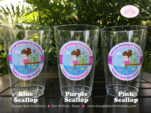 Fishing Girl Birthday Party Beverage Cups Plastic Drink Fish Blue Pink Purple Fishes Swim Rod Reel Dock Boogie Bear Invitations Vada Theme