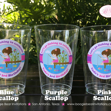 Fishing Girl Birthday Party Beverage Cups Plastic Drink Fish Blue Pink Purple Fishes Swim Rod Reel Dock Boogie Bear Invitations Vada Theme