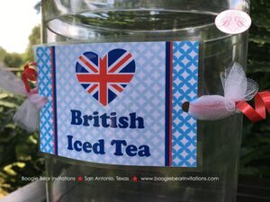 London England Party Beverage Card Wrap Birthday Drink Label UK United Kingdom British Union Jack Flag Boogie Bear Invitations Nigel Theme