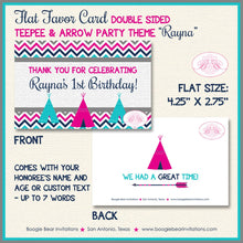 Load image into Gallery viewer, Pink Teepee Birthday Favor Party Card Tent Place Food Tag Girl Chevron Teal Aqua Turquoise Tipi Camping Boogie Bear Invitations Rayna Theme
