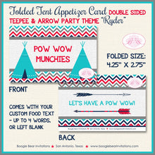 Load image into Gallery viewer, Teepee Birthday Favor Party Card Tent Place Food Tag Boy Girl Chevron Red Blue Teal Aqua Turquoise Tipi Boogie Bear Invitations Ryder Theme