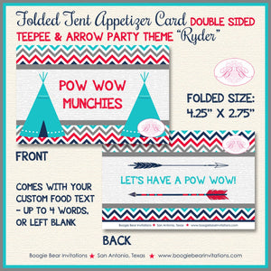 Teepee Birthday Favor Party Card Tent Place Food Tag Boy Girl Chevron Red Blue Teal Aqua Turquoise Tipi Boogie Bear Invitations Ryder Theme