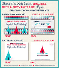 Load image into Gallery viewer, Teepee Arrow Thank You Card Birthday Party Boy Girl Chevron Teal Aqua Turquoise Tipi Camping Set Boogie Bear Invitations Ryder Theme Printed