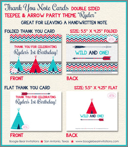 Teepee Arrow Thank You Card Birthday Party Boy Girl Chevron Teal Aqua Turquoise Tipi Camping Set Boogie Bear Invitations Ryder Theme Printed