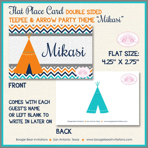 Teepee Birthday Favor Party Card Tent Place Food Tag Boy Girl Chevron Teal Aqua Turquoise Tipi Camping Boogie Bear Invitations Mikasi Theme