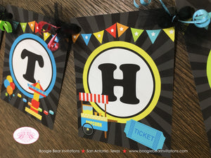 Amusement Park Happy Birthday Banner Boy Girl Red Yellow Green Blue Black 1st 2nd 3rd 4th 5th 6th 7th Boogie Bear Invitations Camillo Theme