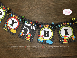 Amusement Park Happy Birthday Banner Boy Girl Red Yellow Green Blue Black 1st 2nd 3rd 4th 5th 6th 7th Boogie Bear Invitations Camillo Theme