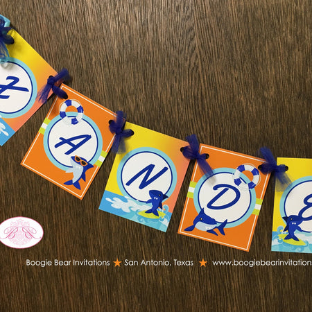 Surfer Shark Birthday Party Banner Small Ocean Swimming Beach Boy Girl Swim Wave Pool Fish Surf Island Boogie Bear Invitations Xander Theme