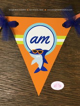 Load image into Gallery viewer, Surfer Shark Pennant I am 1 Banner Birthday Party Highchair Ocean Swimming Orange Blue Boy Girl 1st 2nd Boogie Bear Invitations Xander Theme