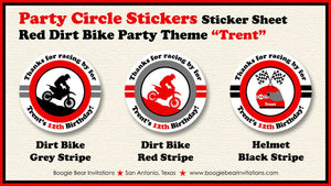 Red Dirt Bike Birthday Party Stickers Circle Sheet Round Boy Girl Motocross Enduro Racing Motorcycle Tag Boogie Bear Invitations Trent Theme