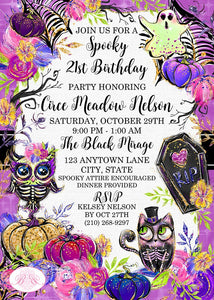 Spooky Magic Birthday Party Invitation Halloween Black Cat Skeleton Witch Boogie Bear Invitations Circe Theme Paperless Printable Printed