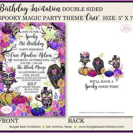 Spooky Magic Birthday Party Invitation Halloween Black Cat Skeleton Witch Boogie Bear Invitations Circe Theme Paperless Printable Printed
