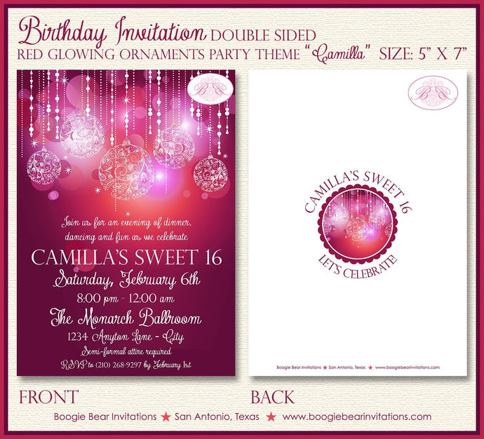 Sweet 16 Birthday Party Invitation Red Pink Glowing Ornament Girl 1st 16th Boogie Bear Invitations Camilla Theme Paperless Printable Printed