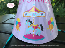 Load image into Gallery viewer, Amusement Park Birthday Party Hat Pom Honoree Carousel Carnival Girl Pink Blue Ferris Wheel Ride Swing Boogie Bear Invitations Camille Theme