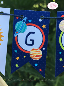 Outer Space Party Pennant Cake Banner Topper Birthday Happy Boy Girl Solar System Future Galaxy Planet Boogie Bear Invitations Galileo Theme