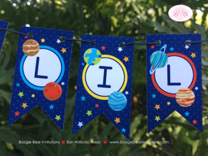 Outer Space Party Pennant Cake Banner Topper Birthday Happy Boy Girl Solar System Future Galaxy Planet Boogie Bear Invitations Galileo Theme
