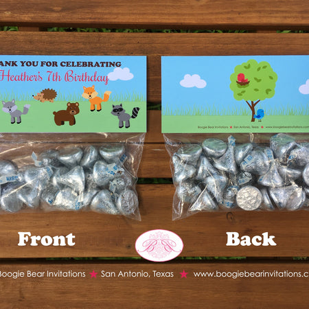 Woodland Animals Party Treat Bag Toppers Folded Favor Birthday Fox Bear Forest Creatures Garden Park Boogie Bear Invitations Heather Theme