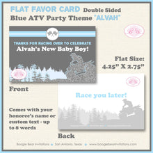 Load image into Gallery viewer, Blue ATV Baby Shower Party Favor Card Tent Appetizer Place Boy Grey Silver Glitter Stripe Quad Racing Boogie Bear Invitations Alvah Theme