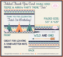 Load image into Gallery viewer, Teepee Arrow Thank You Card Birthday Party Chevron Green Navy Blue Yellow Orange 1st 2nd 3rd 4th Boogie Bear Invitations Tate Theme Printed