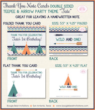 Load image into Gallery viewer, Teepee Arrow Thank You Card Birthday Party Chevron Green Navy Blue Yellow Orange 1st 2nd 3rd 4th Boogie Bear Invitations Tate Theme Printed