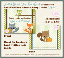 Load image into Gallery viewer, Fall Woodland Animals Party Thank You Card Birthday Owl Squirrel Fox Pumpkin Forest Creatures Boogie Bear Invitations Asher Theme Printed
