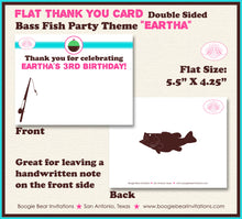 Load image into Gallery viewer, Bass Fish Fishing Birthday Thank You Card Party Girl Pink Green Aqua Blue Pole Rod Reel Fishing Boogie Bear Invitations Eartha Theme Printed