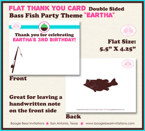 Bass Fish Fishing Birthday Thank You Card Party Girl Pink Green Aqua Blue Pole Rod Reel Fishing Boogie Bear Invitations Eartha Theme Printed