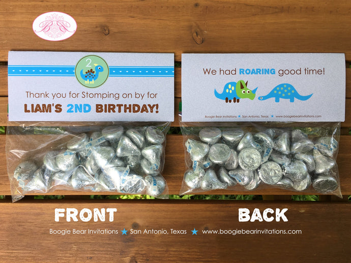 Dinosaur Birthday Party Treat Bag Toppers Folded Favor Green Blue Brown Little Girl Boy Prehistoric Dino Boogie Bear Invitations Liam Theme