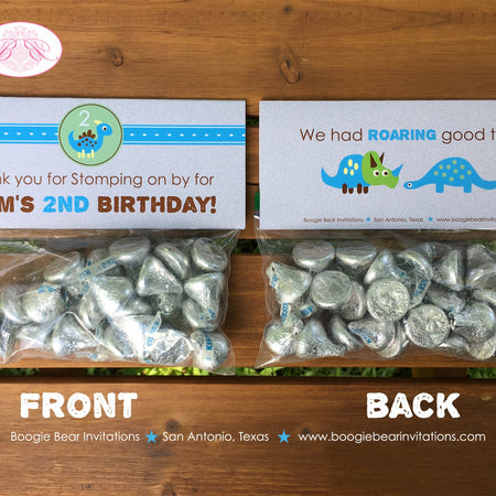 Dinosaur Birthday Party Treat Bag Toppers Folded Favor Green Blue Brown Little Girl Boy Prehistoric Dino Boogie Bear Invitations Liam Theme