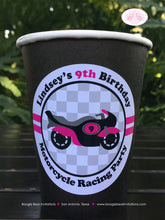 Load image into Gallery viewer, Pink Motorcycle Birthday Party Beverage Cups Paper Drink Girl Racing Enduro Race Track Bike Grand Prix Boogie Bear Invitations Lindsey Theme