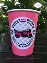 Load image into Gallery viewer, Pink Motorcycle Birthday Party Beverage Cups Paper Drink Girl Racing Enduro Race Track Bike Grand Prix Boogie Bear Invitations Lindsey Theme