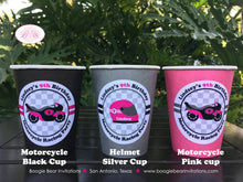 Load image into Gallery viewer, Pink Motorcycle Birthday Party Beverage Cups Paper Drink Girl Racing Enduro Race Track Bike Grand Prix Boogie Bear Invitations Lindsey Theme