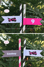 Load image into Gallery viewer, Pink Motorcycle Birthday Party Straws Pennant Paper Beverage Black Enduro Motocross Racing Race Track Boogie Bear Invitations Lindsey Theme
