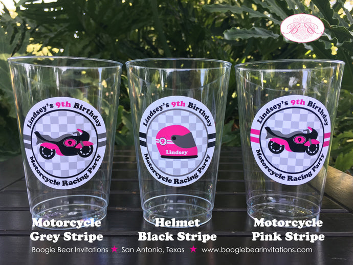 Pink Motorcycle Birthday Party Beverage Cups Plastic Drink Girl Grand Prix Enduro Racing Race Track Boogie Bear Invitations Lindsey Theme