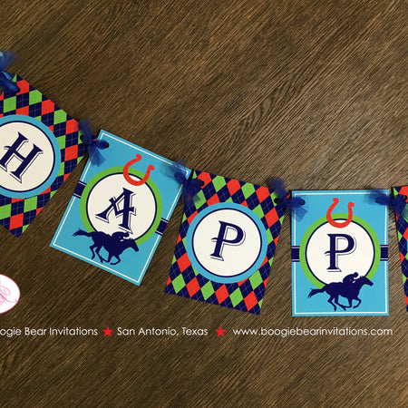 Horse Racing Happy Birthday Banner Party Derby Argyle Boy Girl Jockey Quarter Races Cup Red Green Blue Boogie Bear Invitations Tommy Theme