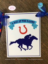 Load image into Gallery viewer, Horse Racing Birthday Party Banner Name Kentucky Derby Jockey Red Green Blue Quarter Cup Argyle Boy Girl Boogie Bear Invitations Tommy Theme