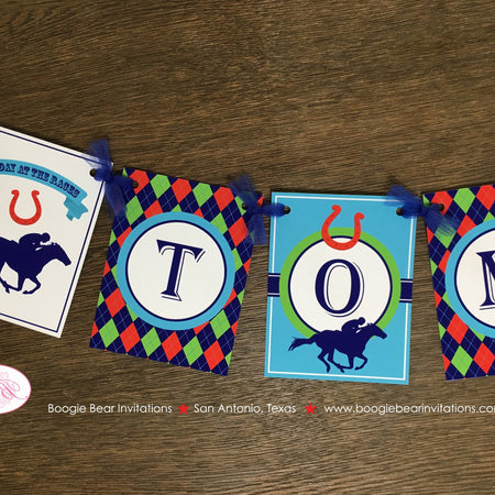 Horse Racing Birthday Party Banner Name Kentucky Derby Jockey Red Green Blue Quarter Cup Argyle Boy Girl Boogie Bear Invitations Tommy Theme