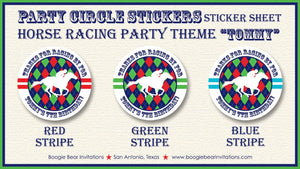 Horse Racing Birthday Party Stickers Circle Sheet Round Derby Argyle Red Green Blue Jockey Kentucky Race Boogie Bear Invitations Tommy Theme