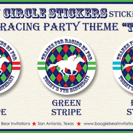 Horse Racing Birthday Party Stickers Circle Sheet Round Derby Argyle Red Green Blue Jockey Kentucky Race Boogie Bear Invitations Tommy Theme